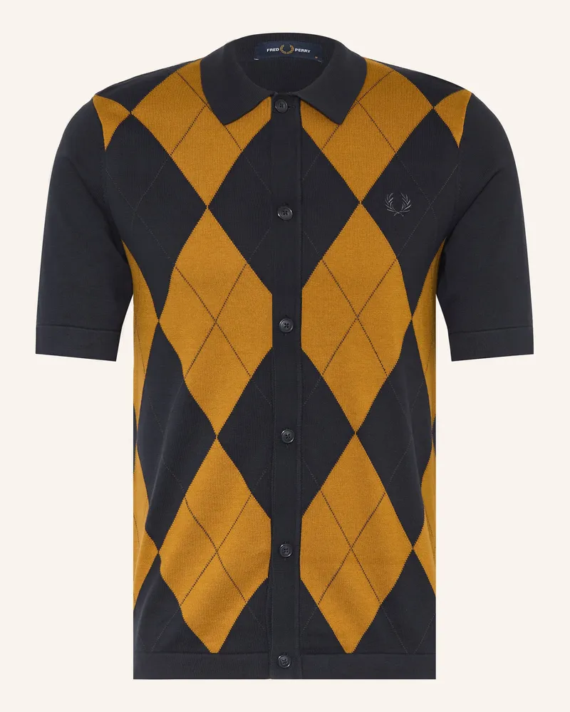 Fred Perry Strickhemd Slim Fit blau Dunkelblau