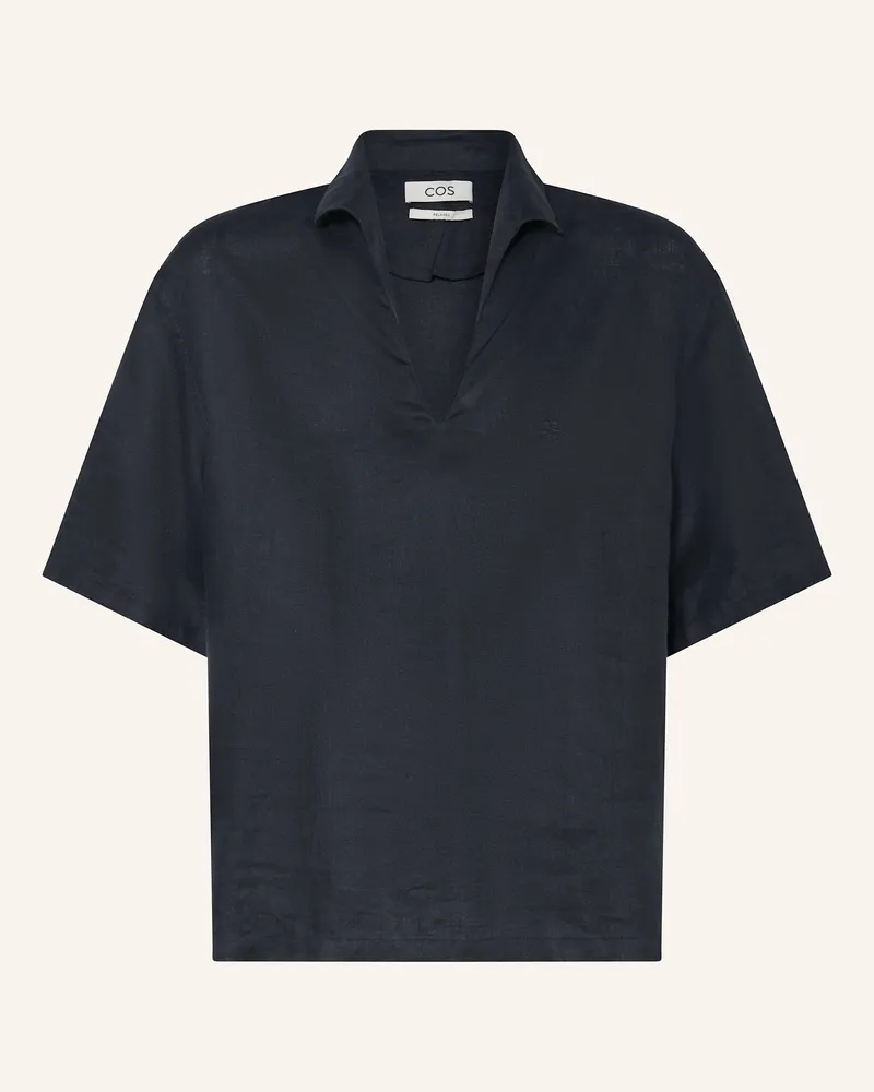 COS Kurzarm-Hemd Relaxed Fit aus Leinen Dunkelblau