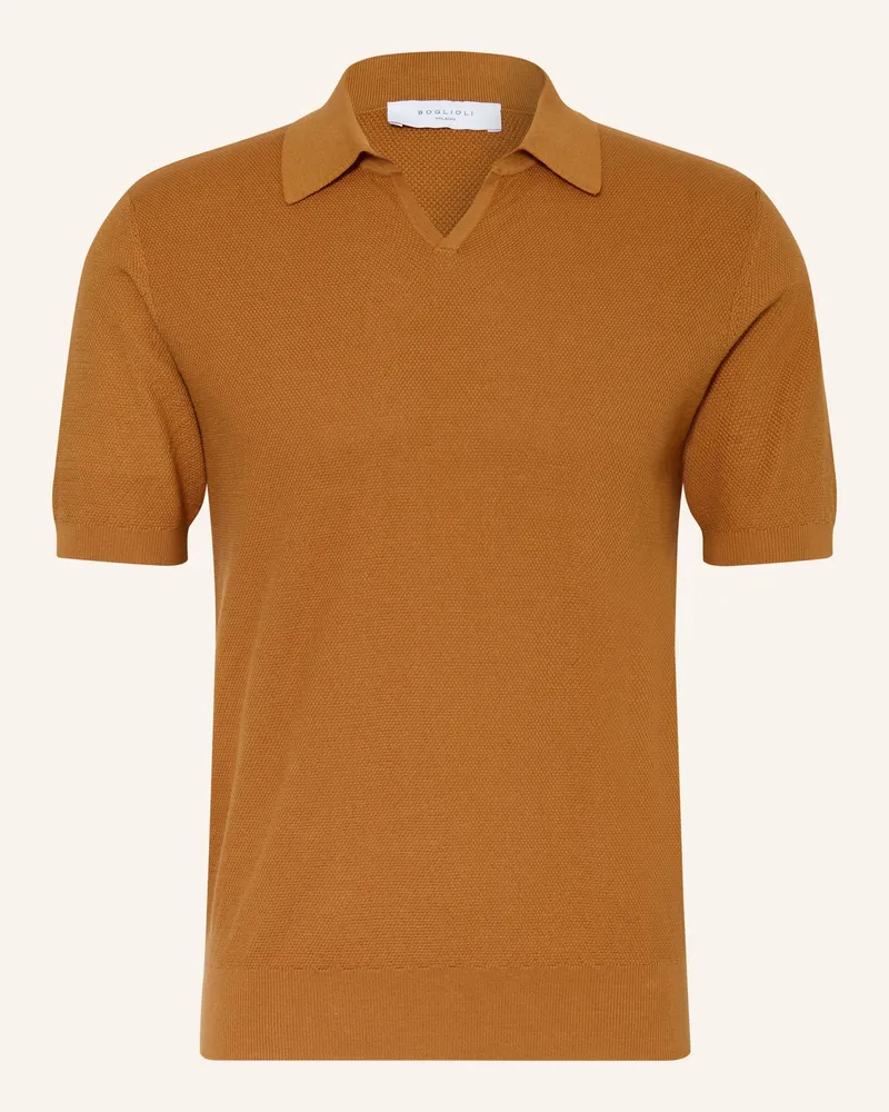 Boglioli Strick-Poloshirt braun Dunkelorange