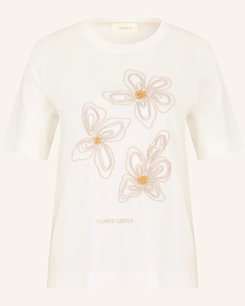 Cartoon T-Shirt mit Schmucksteinen Creme