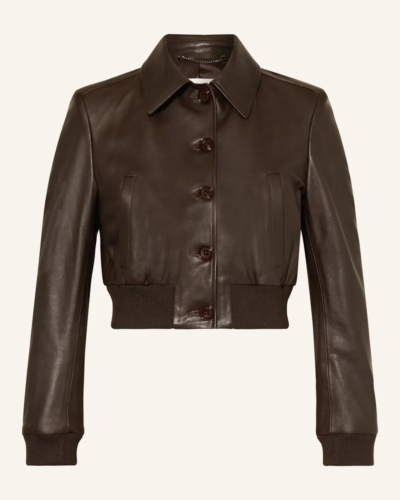 Dorothee Schumacher Cropped-Lederjacke SLEEK STATEMENT Dunkelbraun