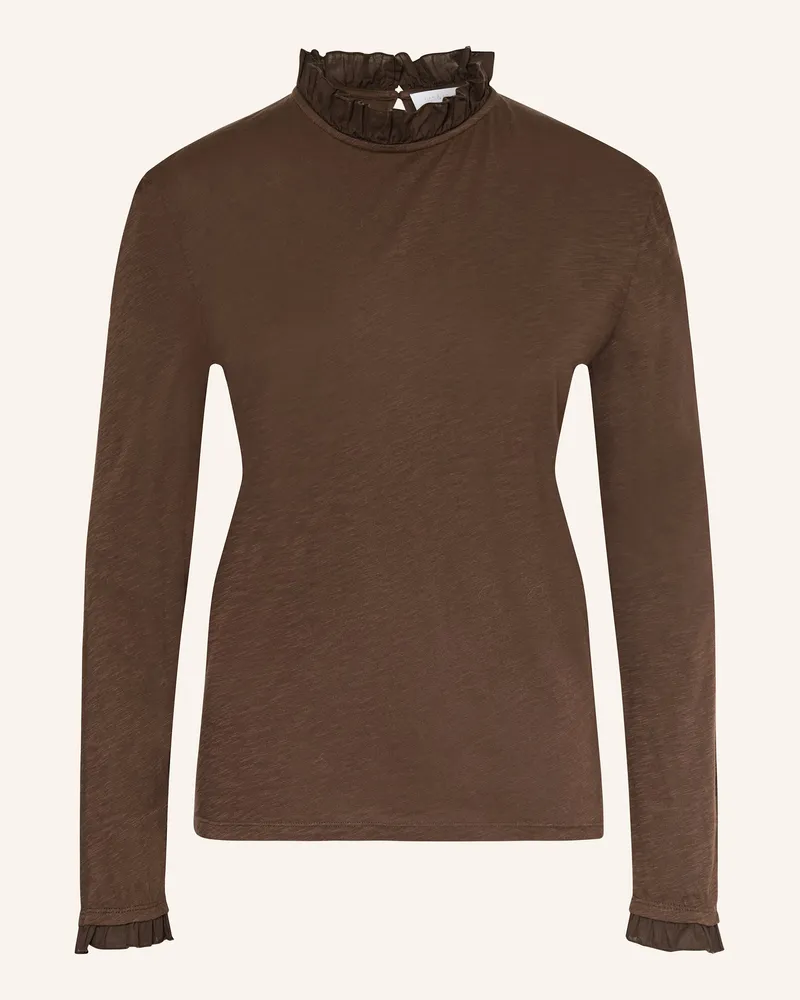 Rich&Royal Longsleeve mit Rüschen Dunkelbraun
