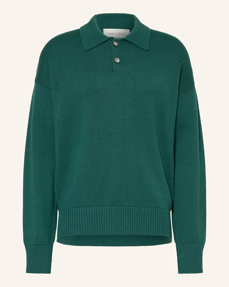 AMI Paris Strick-Poloshirt Mit Leinen gruen Dunkelgrün