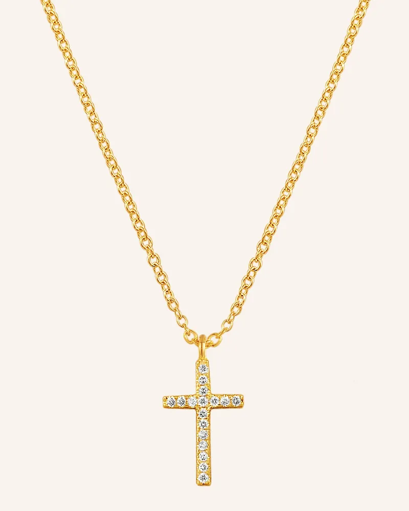 Leaf Halskette Kreuz Aus 18 Karat Gelbgold Mit Diamanten gold Gold