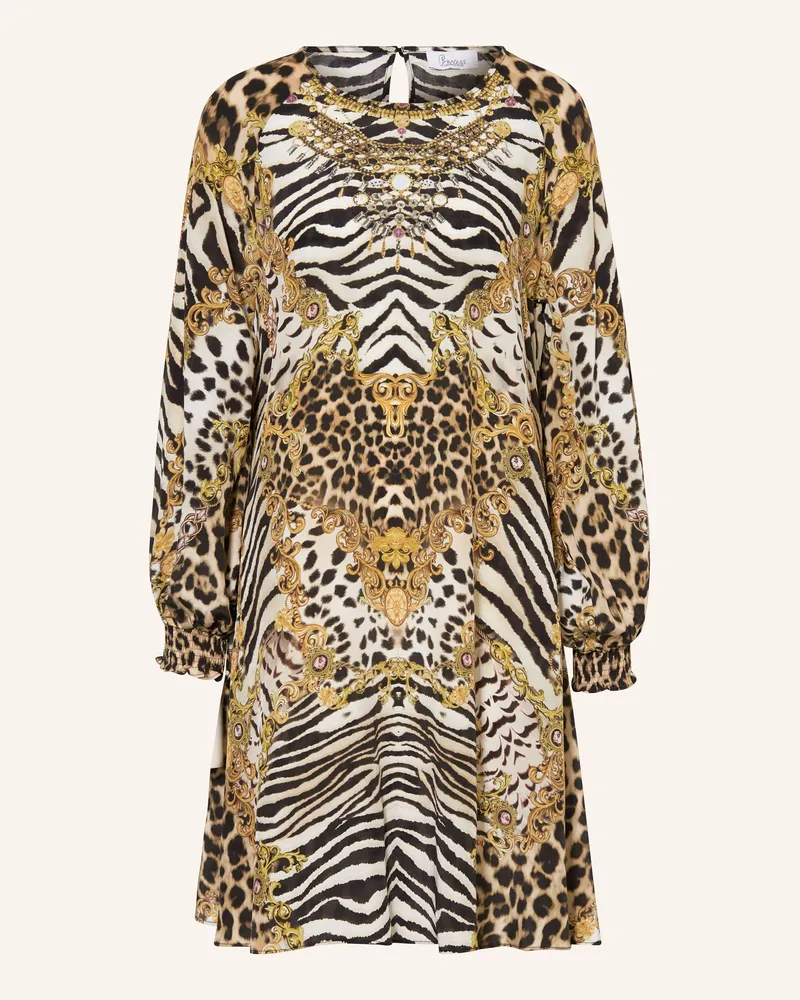 Princess goes Hollywood Seidenkleid mit Schmucksteinen Beige