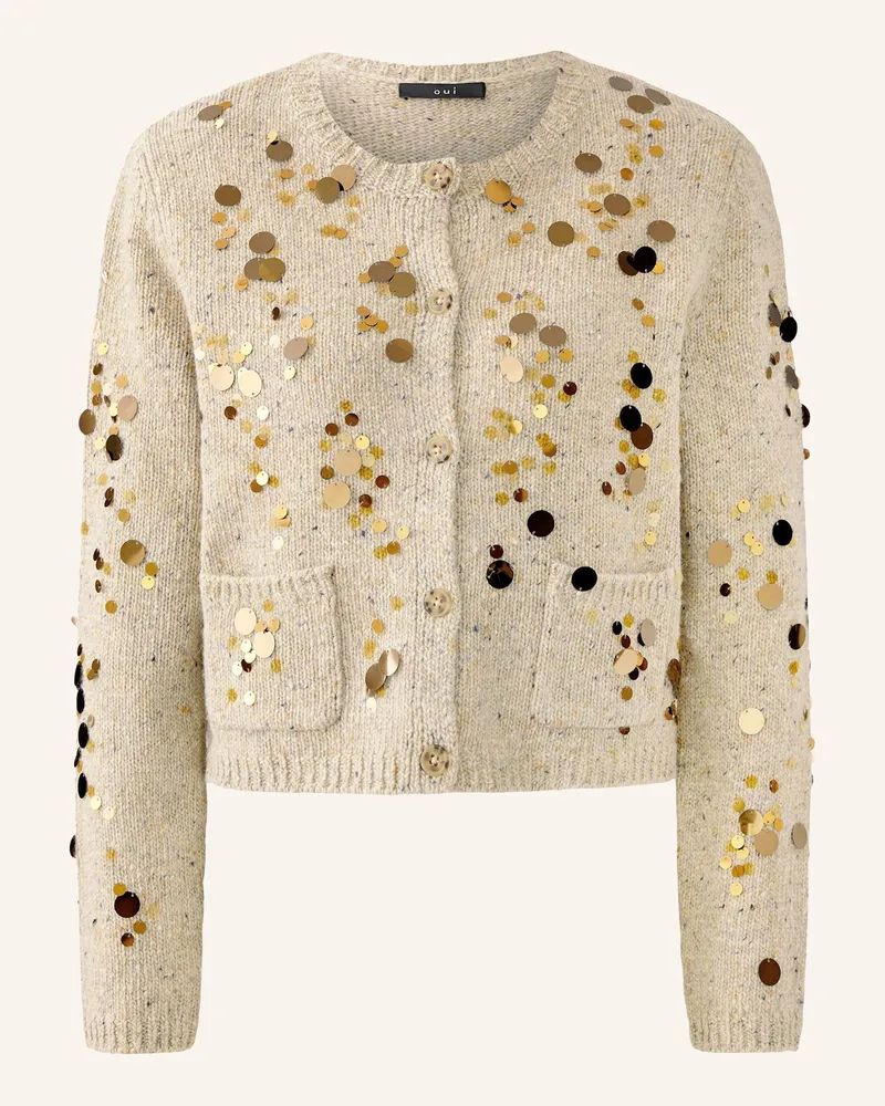 Oui  Strickjacke mit Pailletten Beige