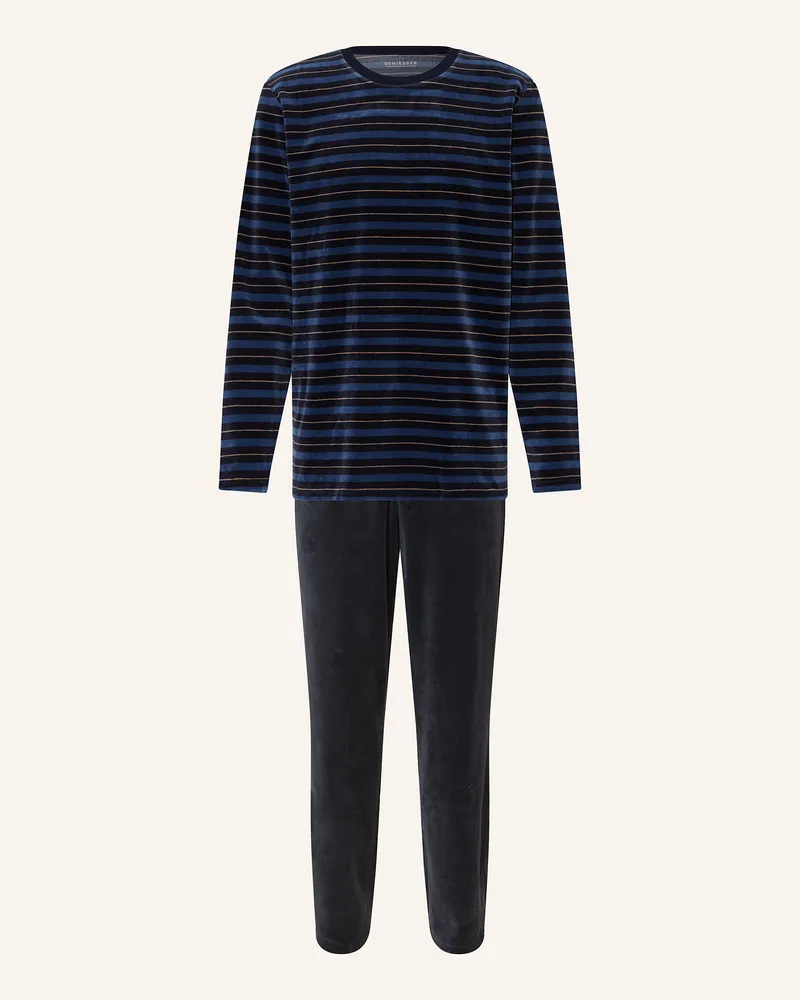 Schiesser Schlafanzug CASUAL NIGHTWEAR aus Nicki Dunkelblau