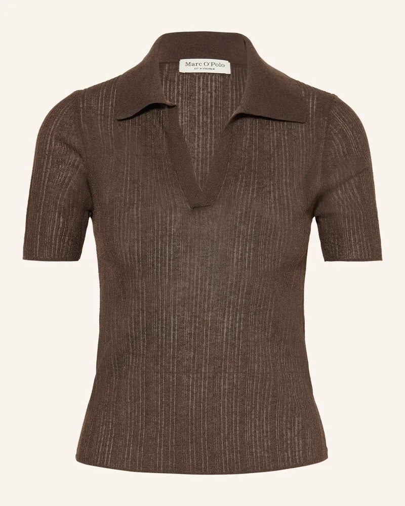 Marc O'Polo Strick-Poloshirt Dunkelbraun