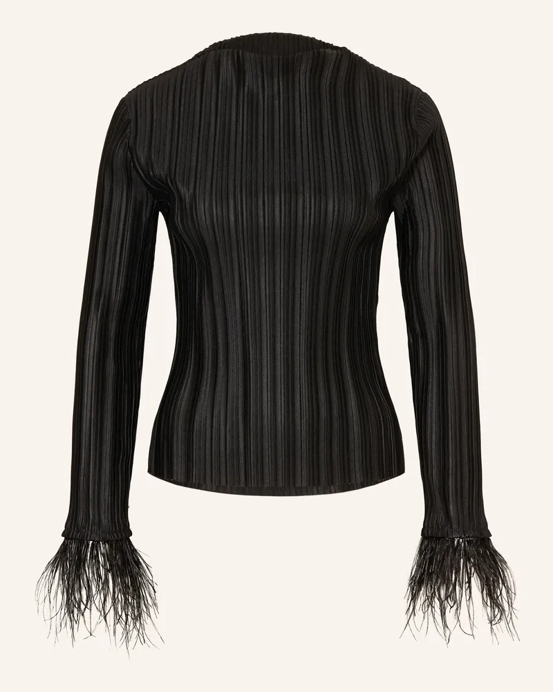 HUGO BOSS Longsleeve Efedera Mit Plissees schwarz Schwarz