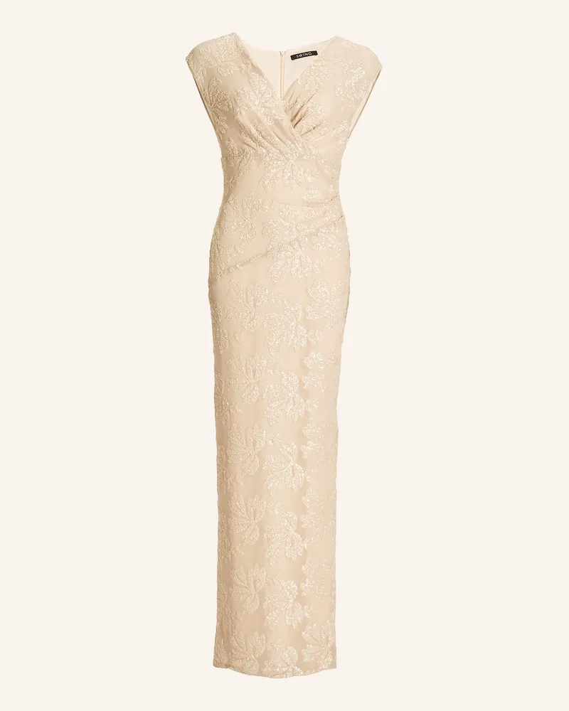 Swing Abendkleid Aus Mesh Mit Pailletten beige Beige