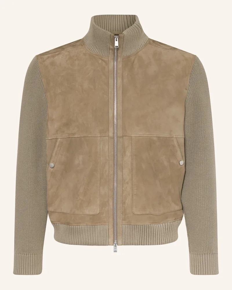 HUGO BOSS Lederblouson Maparo Im Materialmix braun Beige