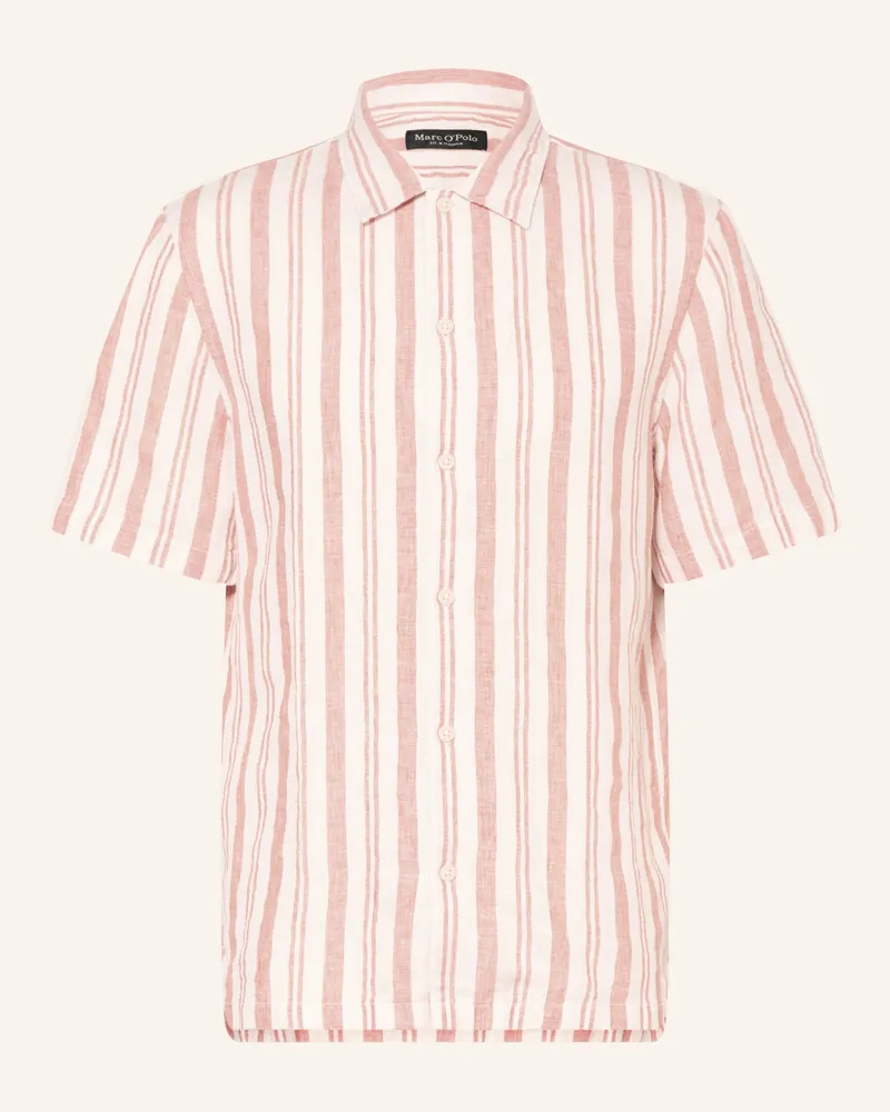 Marc O'Polo Kurzarm-Hemd Regular Fit Aus Leinen orange Weiss