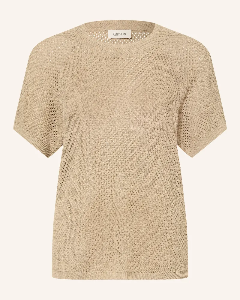 Cartoon Strickshirt Mit Glitzergarn beige Camel