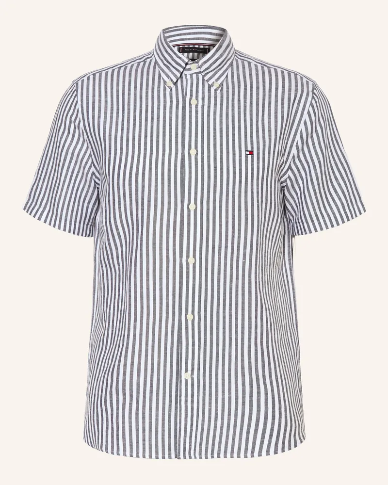 Tommy Hilfiger Kurzarm-Hemd Regular Fit Mit Leinen blau Weiss