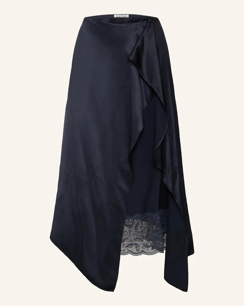 Acne Studios Satinrock In Wickeloptik Mit Spitze blau Dunkelblau