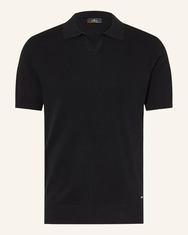 Ragman Strick-Poloshirt Schwarz