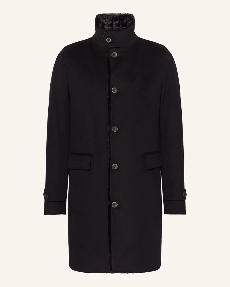 Herno Wollmantel Mit Kunstfell schwarz Schwarz