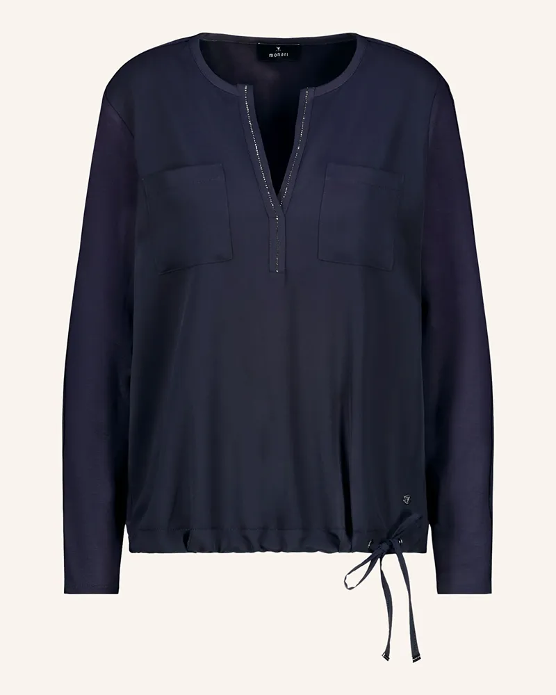 monari Blusenshirt im Materialmix mit Schmucksteinen Dunkelblau