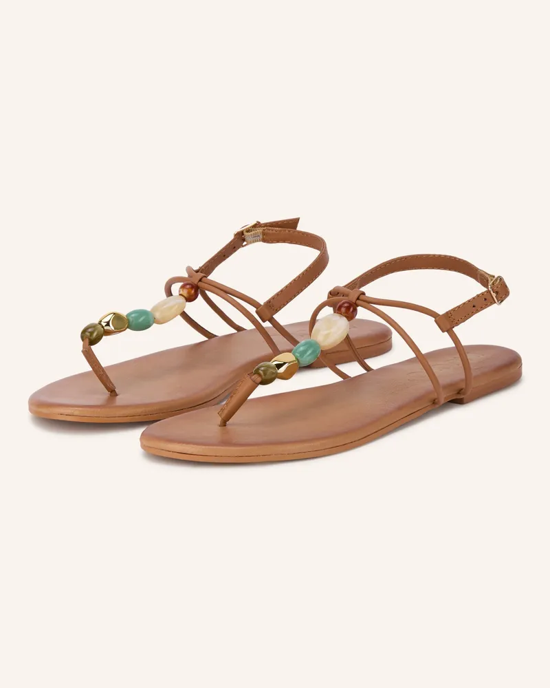 Inuovo Zehentrenner Mit Schmucksteinen beige Cognac