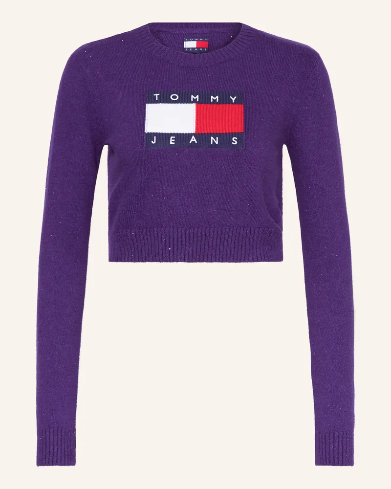 Tommy Hilfiger Cropped-Pullover mit Pailletten Dunkellila
