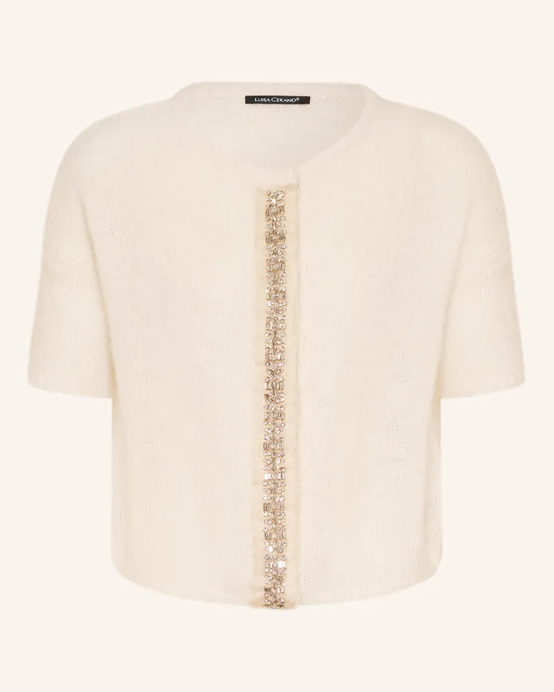Luisa Cerano Strickjacke mit Alpaka und Schmucksteinen Ecru