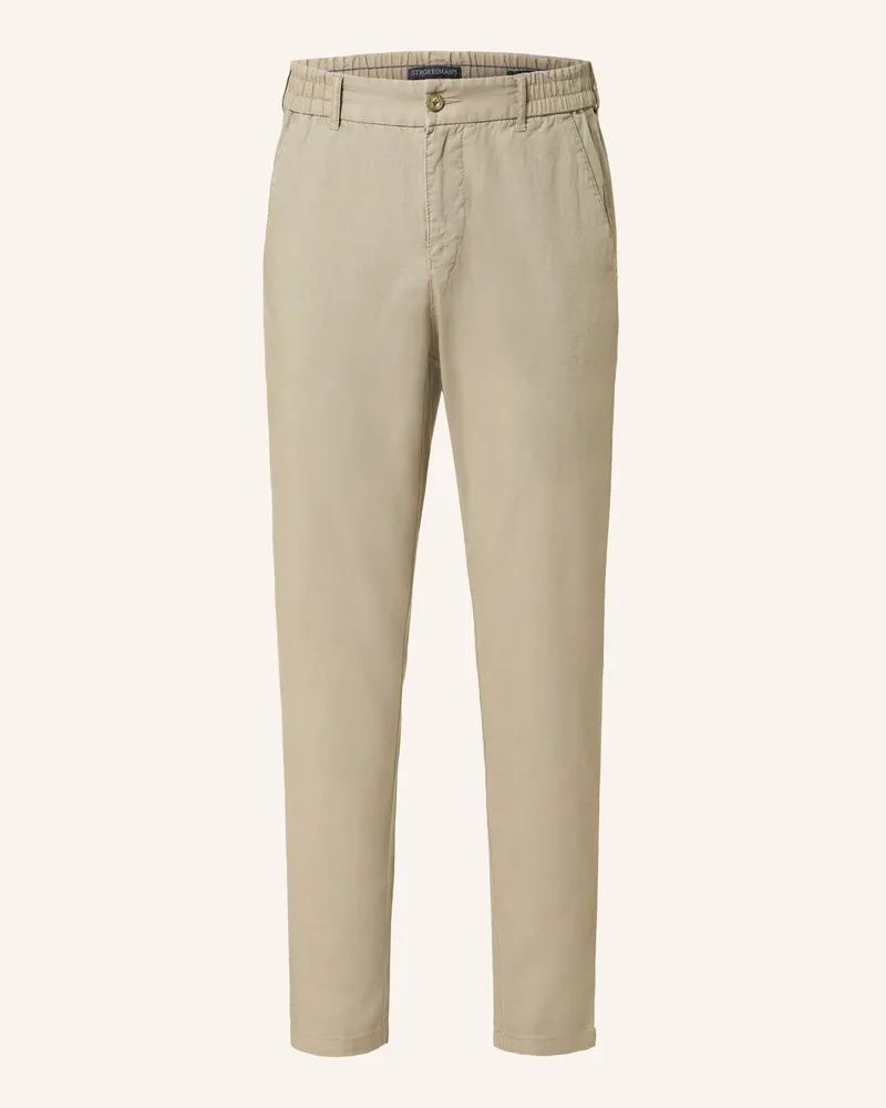 Strokesman's Chino Extra Slim Fit mit Leinen Oliv
