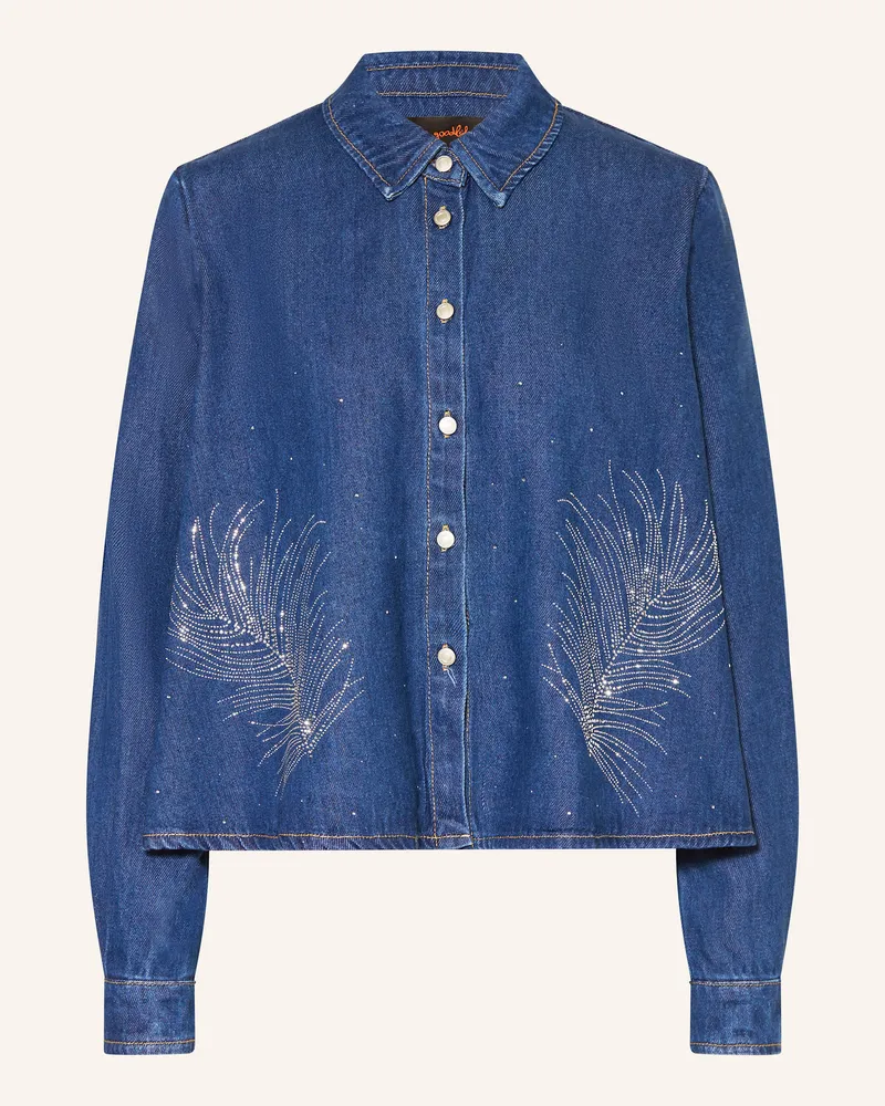 Miss Goodlife Jeansbluse mit Schmucksteinen Blau