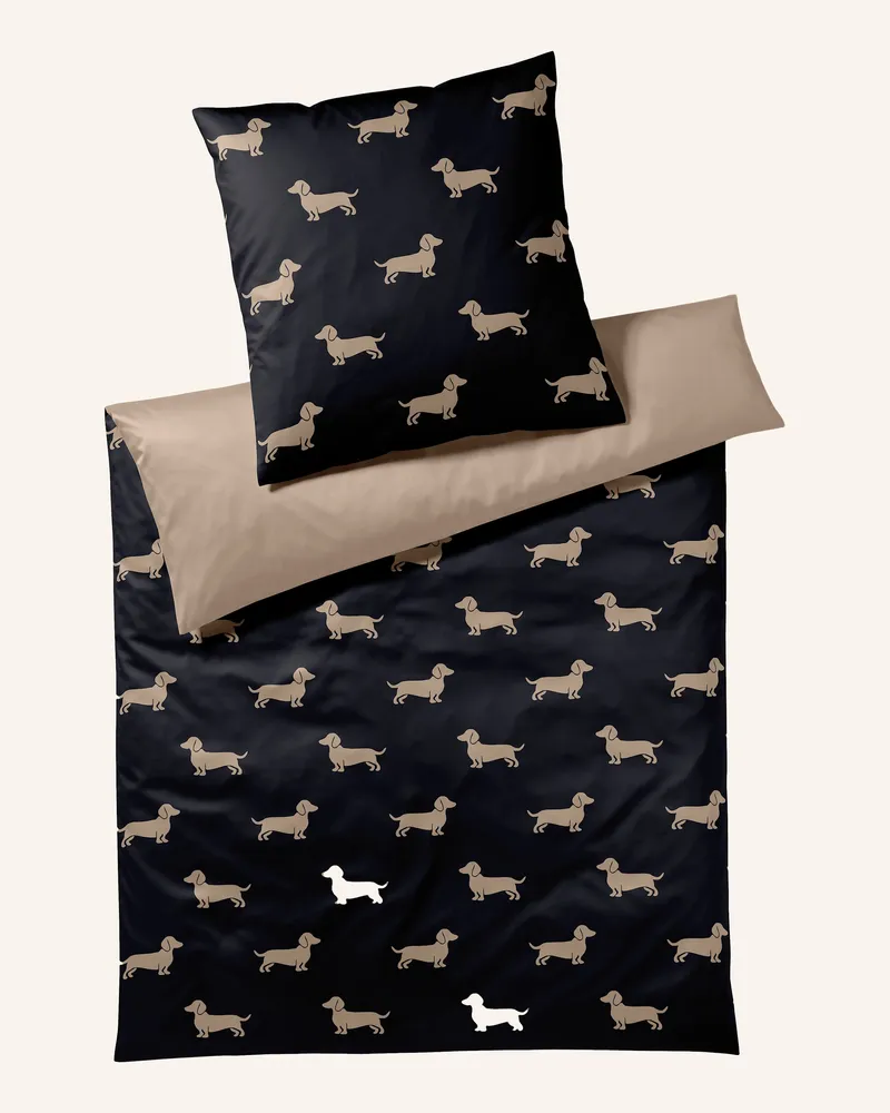 elegante Bettwäsche Dogs silber Schwarz