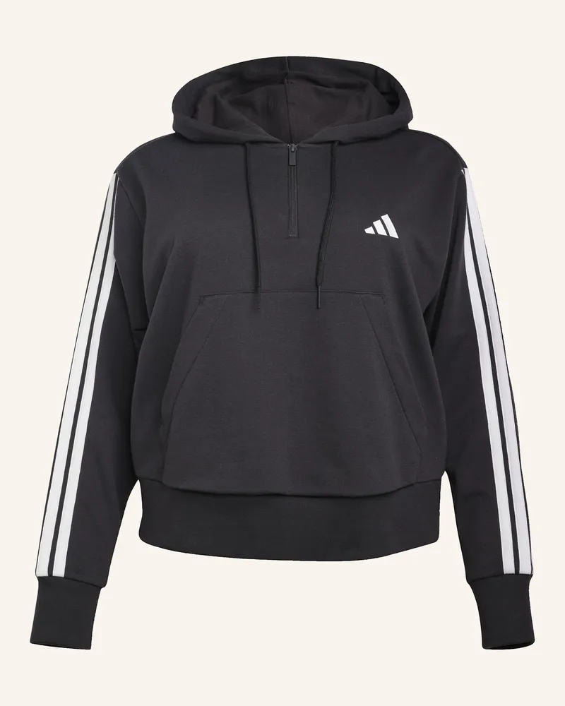 adidas ESSENTIALS 3-STREIFEN FRENCH TERRY QUARTER-ZIP HOODIE – GROSSE GRÖSSEN Schwarz