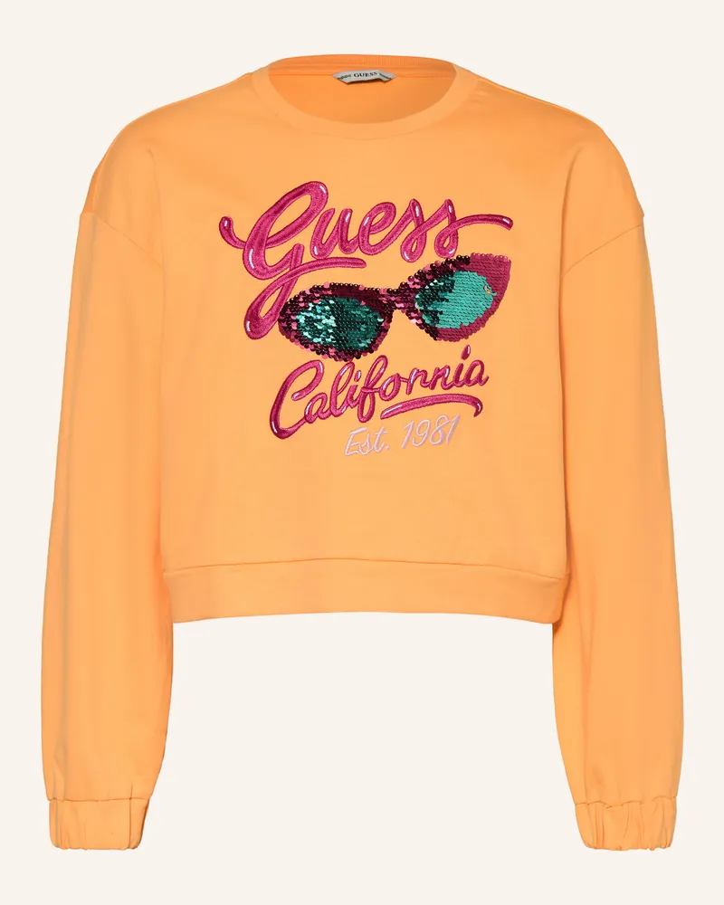 Guess Sweatshirt mit Pailletten Hellorange