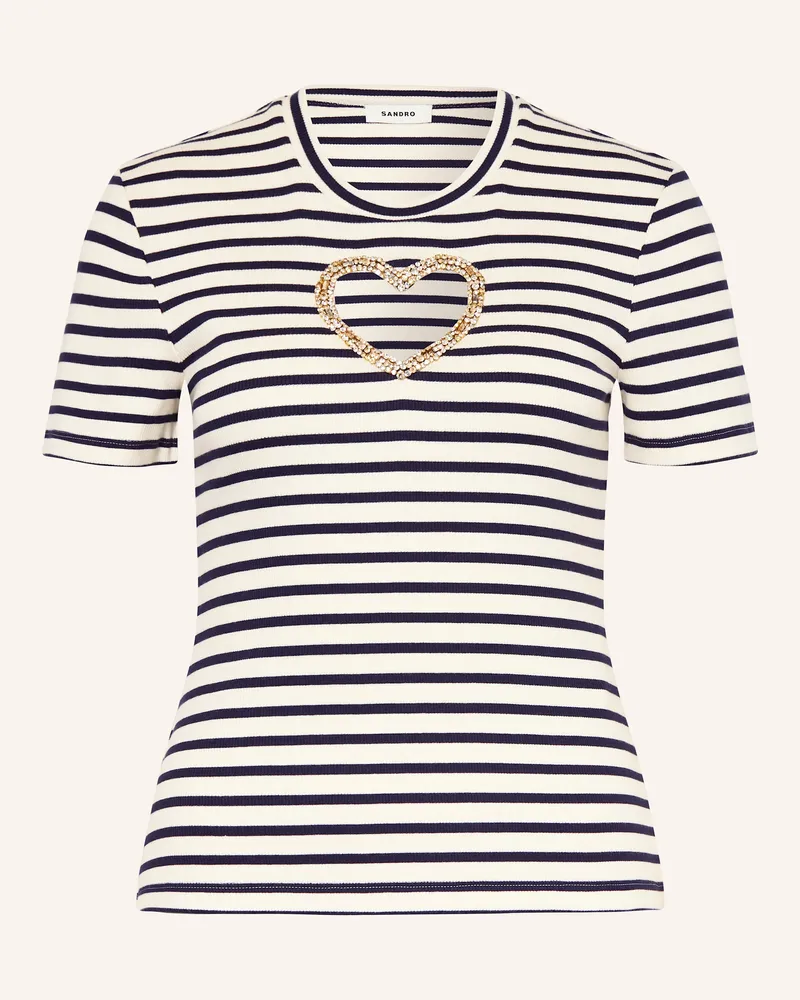 Sandro T-Shirt mit Cut-out und Schmucksteinen Ecru
