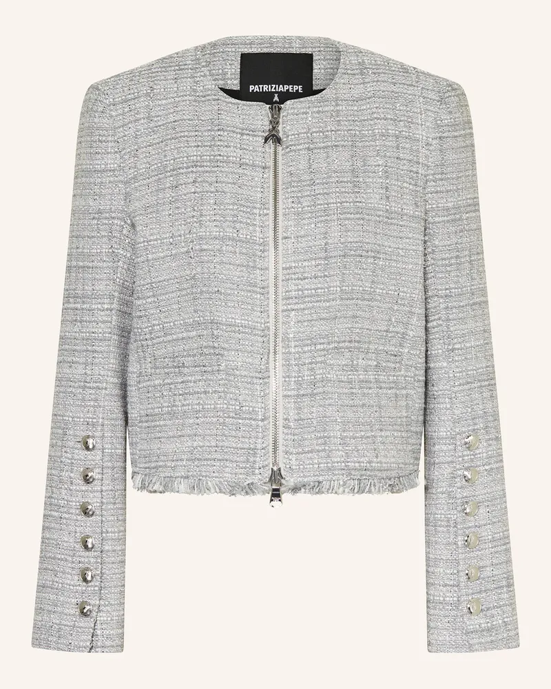 Patrizia Pepe Bouclé-Jacke mit Glitzergarn Hellgrau