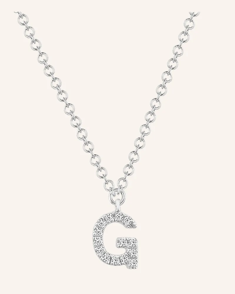 Leaf Initialien Halskette „G“ Aus 14 Karat Weißgold Mit Diamanten silber Weissgold