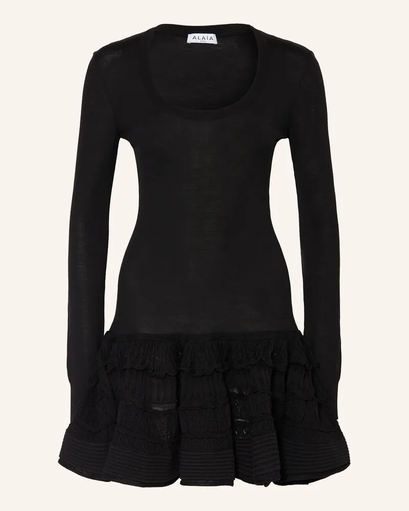 Alaïa Strickkleid Mit Rüschen schwarz Schwarz