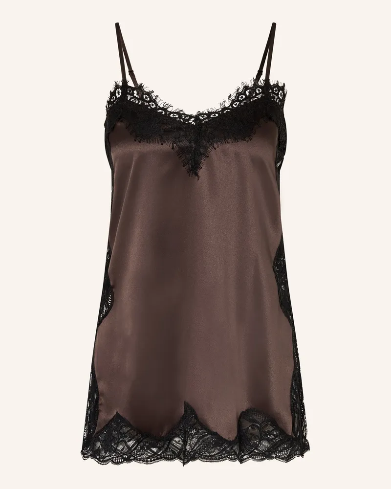Mrs & HUGS Satintop mit Spitze Dunkelbraun