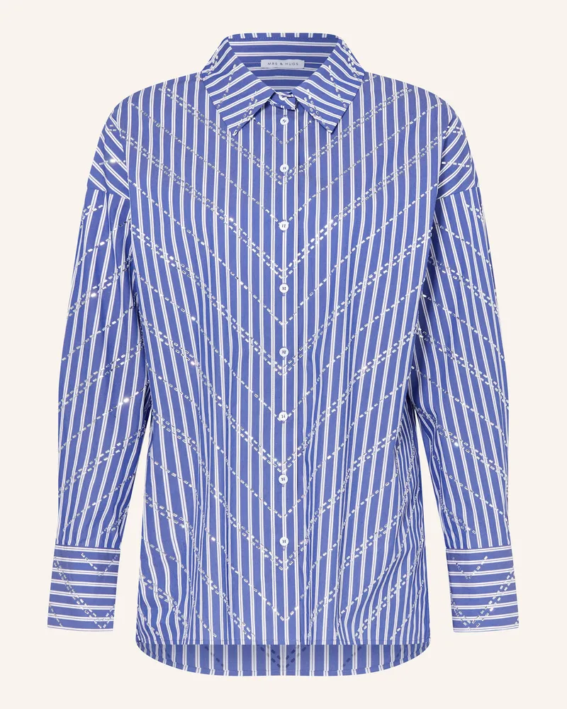 Mrs & HUGS Hemdbluse mit Schmucksteinen Blau