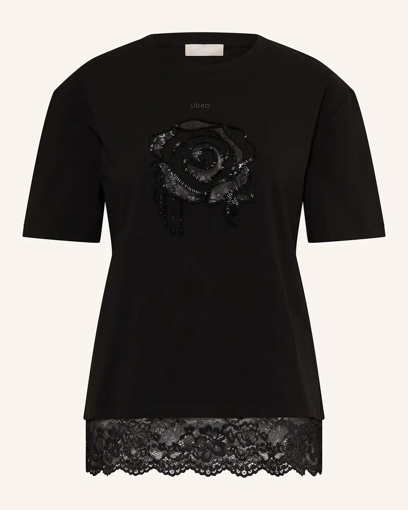 Liu Jo T-Shirt mit Spitze und Schmucksteinen Schwarz