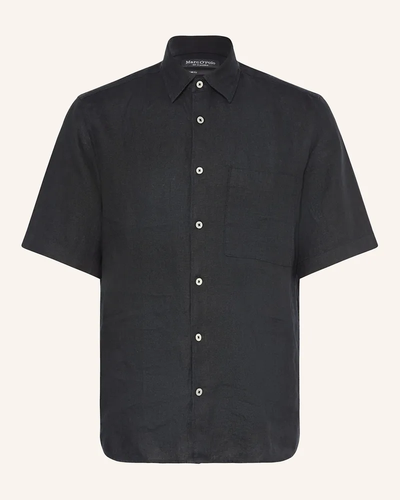 Marc O'Polo Kurzarm-Hemd Regular Fit aus Leinen Schwarz