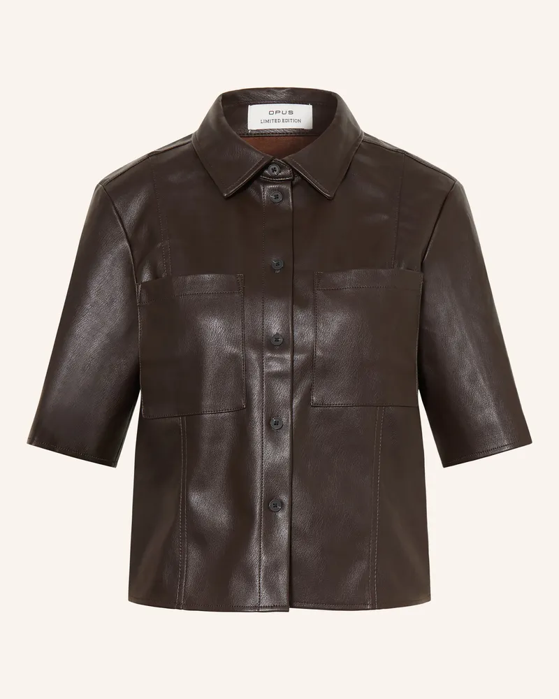 OPUS Hemdbluse Feleather In Lederoptik braun Dunkelbraun