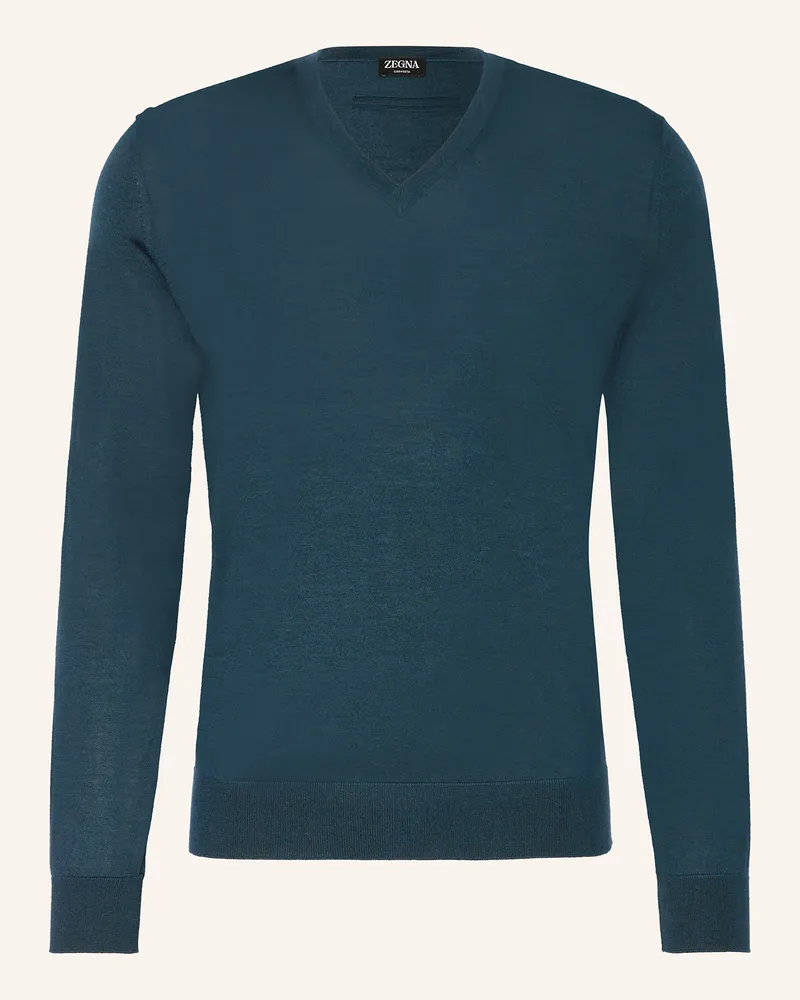Ermenegildo Zegna Cashmere-Pullover CASHSETA mit Seide Petrol