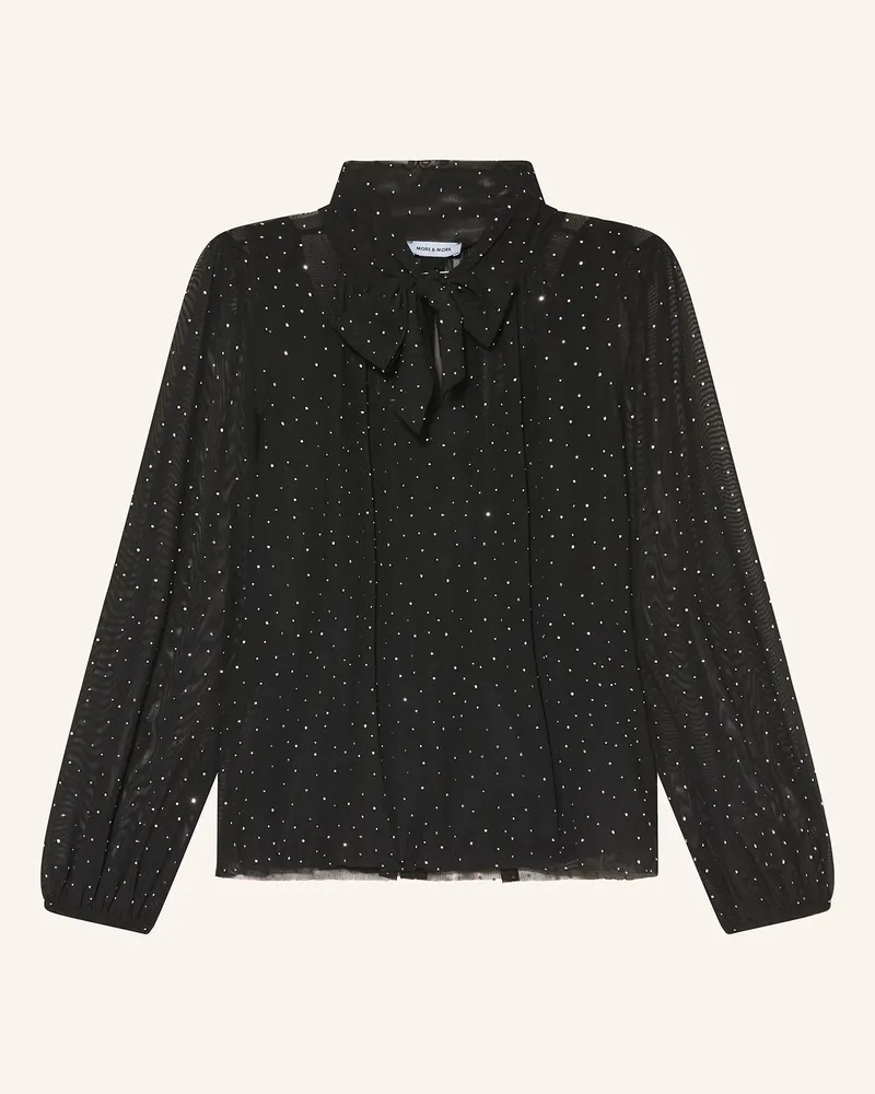 More & More Schluppenbluse aus Mesh mit Schmucksteinen Schwarz
