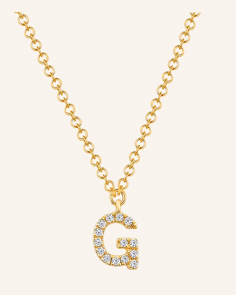 Leaf Initialien Halskette „G“  Aus 14 Karat Gelbgold Mit Diamanten gold Gold