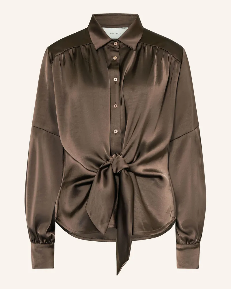 Neo Noir Blusenshirt NAJA aus Satin Dunkelbraun