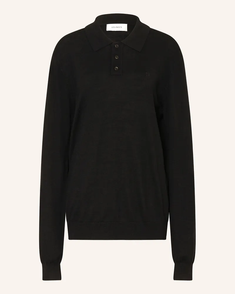 LES DEUX Strick-Poloshirt GREYSON aus Merinowolle Schwarz