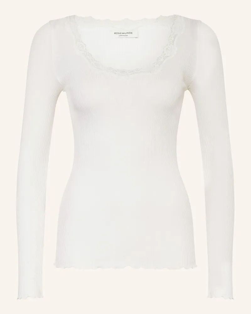 Rosemunde Longsleeve BABETTE aus Seide mit Spitzenbesatz Weiss