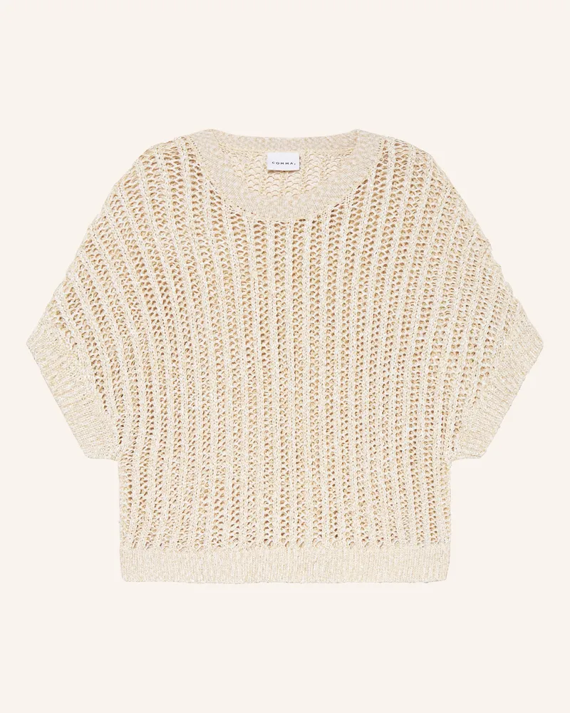 COMMA Pullover mit 3/4-Arm und Pailletten Creme