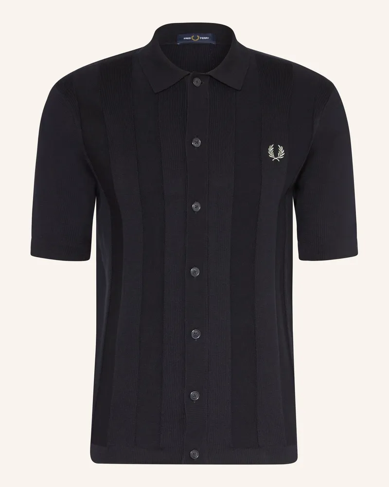 Fred Perry Strickhemd Slim Fit blau Dunkelblau