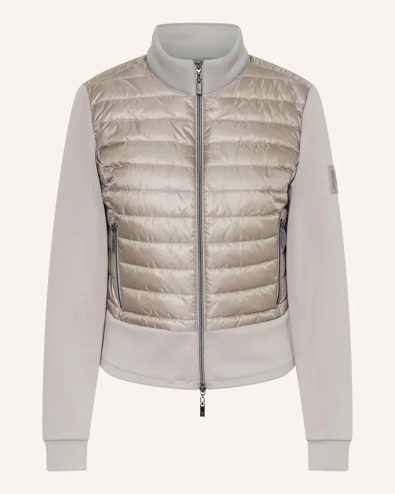 monari Steppjacke im Materialmix mit Schmucksteinen Hellgrau