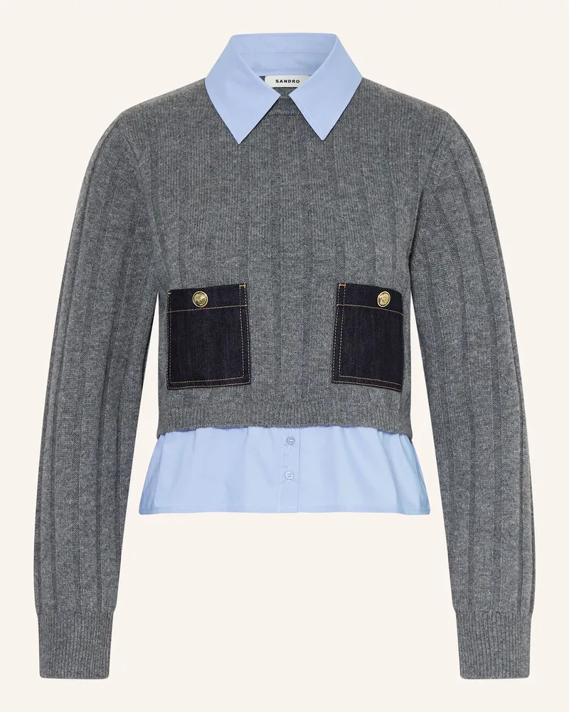 Sandro Pullover im Materialmix Grau