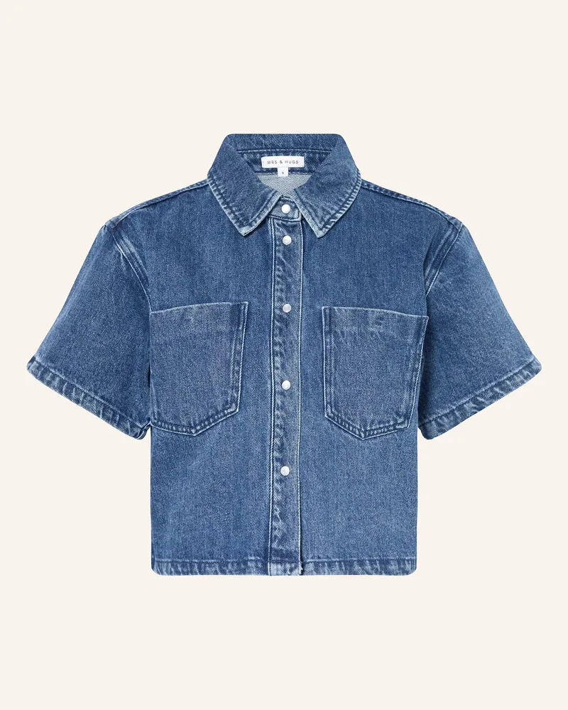 Mrs & HUGS Oversized-Jeansbluse Blau